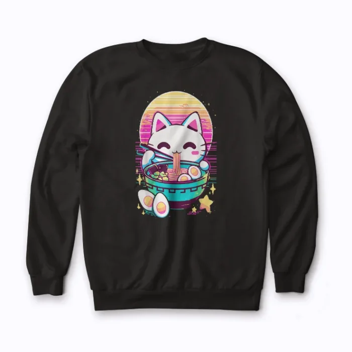 Anime Cat Ramen Japanese I Paused My Anime sweatshirt featuring a cat enjoying ramen.