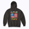 Autism Dad American Flag Hoodie showcasing a vibrant flag graphic.