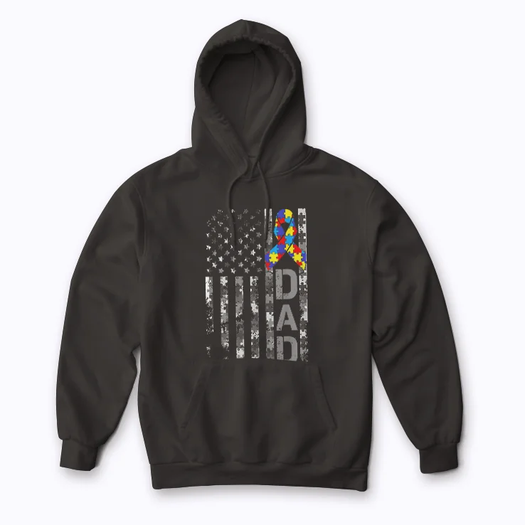 Autism Dad USA Flag Fathers Day hoodie with bold flag graphic
