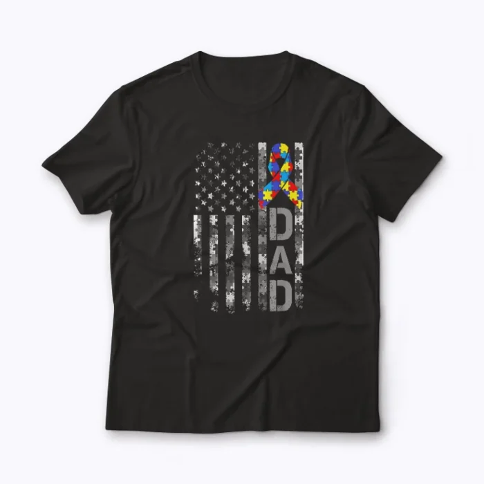 Autism Dad USA Flag Fathers Day T‑shirt featuring American flag design