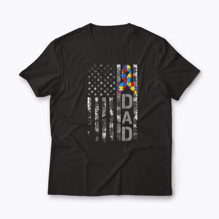 Autism Dad USA Flag Fathers Day T‑shirt featuring American flag design