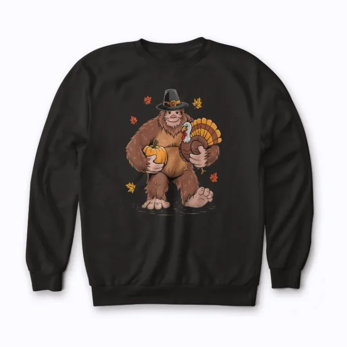 Bigfoot Pilgrim Turkey sweatshirt with holiday graphic print