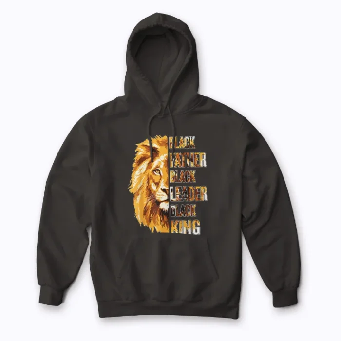Black Lion Father Leader King Hoodie with cozy fleece and bold lion artwork.