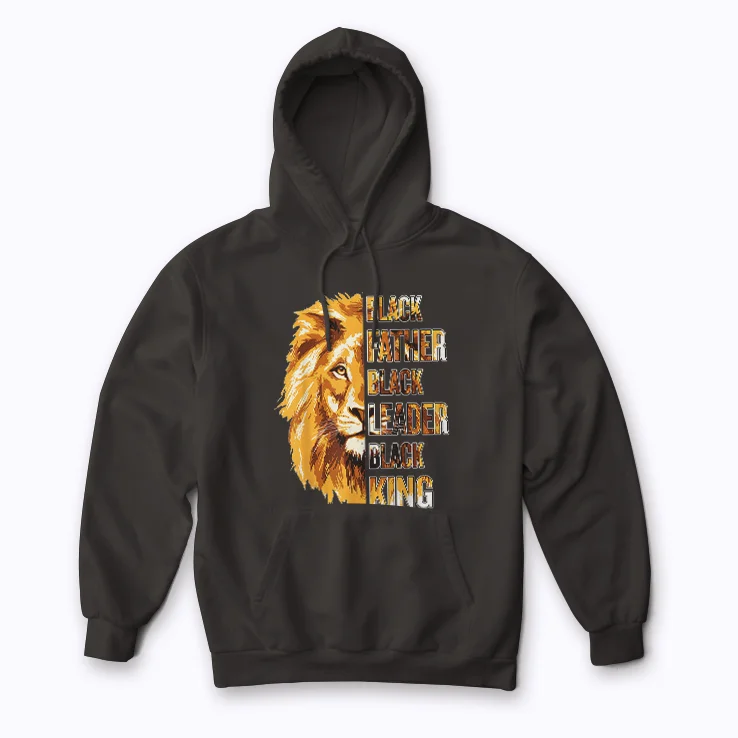 Black Lion Father Leader King Hoodie with cozy fleece and bold lion artwork.