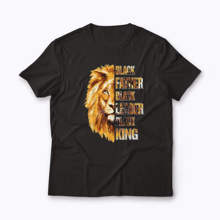 Black Lion Father Leader King T-shirt featuring a majestic lion graphic on soft cotton.