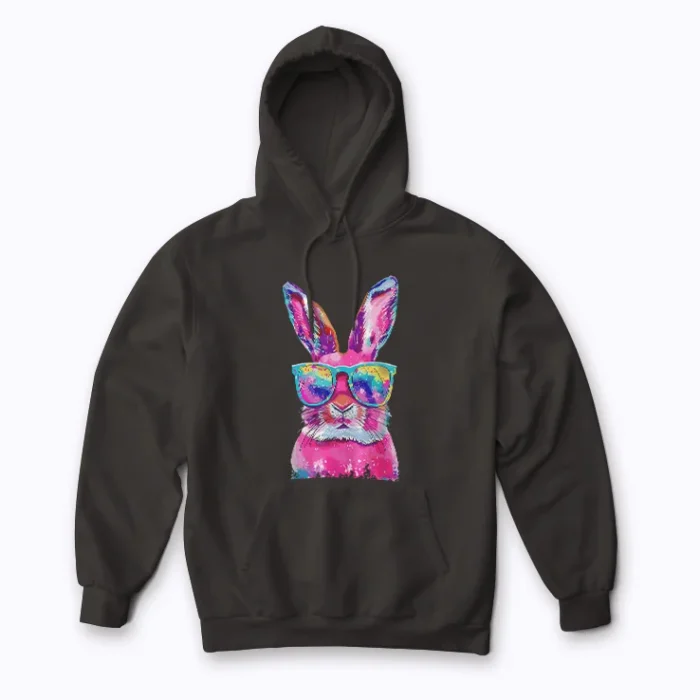 Bunny Face With Tie Dye Glasses Happy Easter hoodie for spring warmth