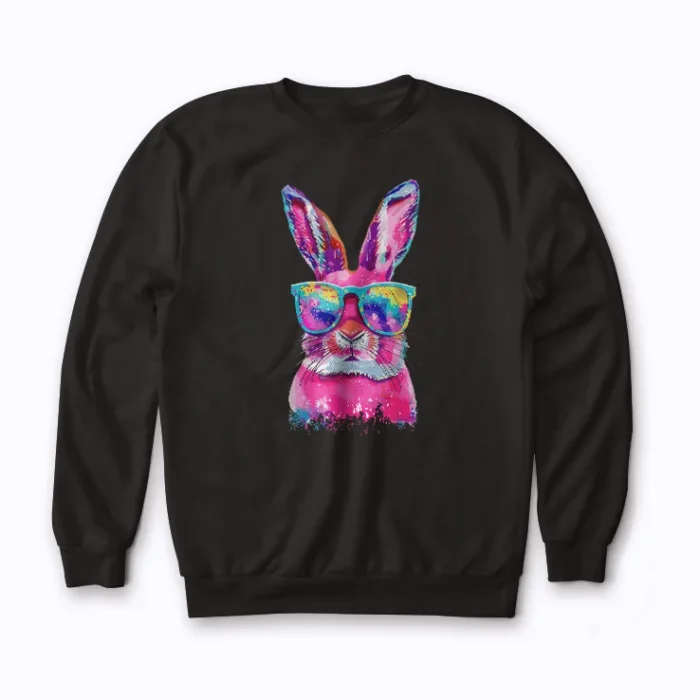 Bunny Face With Tie Dye Glasses Happy Easter sweatshirt celebrates spring