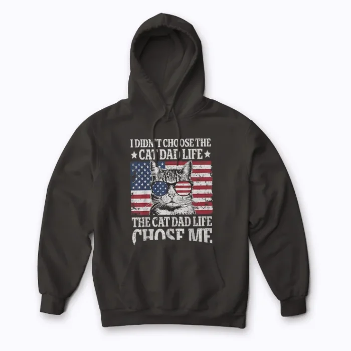 Cat Dad Life Vintage Pocket Hoodie with plush interior and pocket graphic