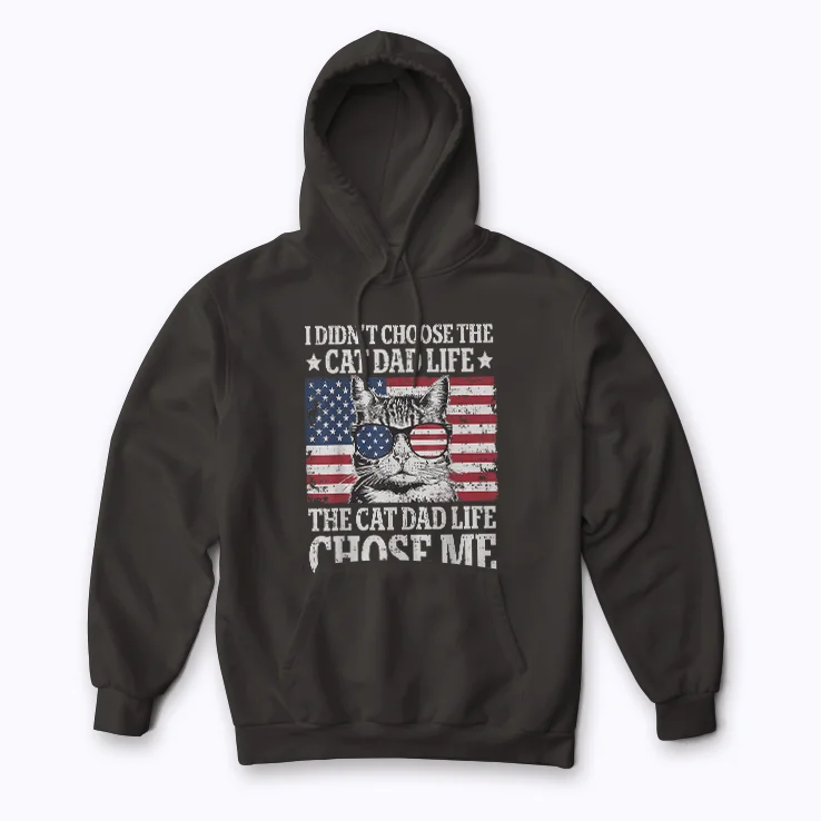 Cat Dad Life Vintage Pocket Hoodie with plush interior and pocket graphic