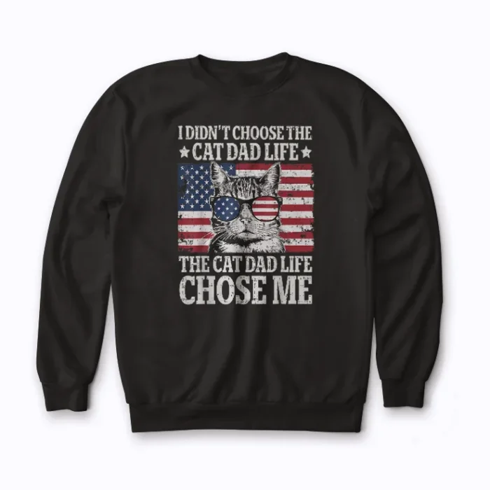 Cat Dad Life Vintage Pocket Sweatshirt showcasing eco‑friendly printed graphic