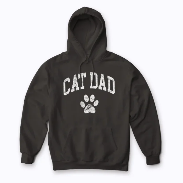 Cat Dad Vintage Distressed Paw Hoodie with a plush interior and distressed paw graphic