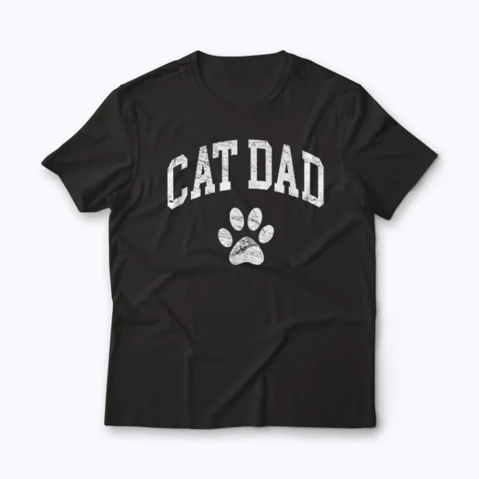 Cat Dad Vintage Distressed Paw T-shirt featuring a distressed paw print and vintage lettering