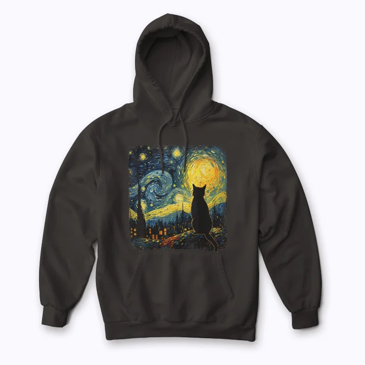 Cat Mom Van Gogh Starry Night Art Cat Lover Gift Hoodie