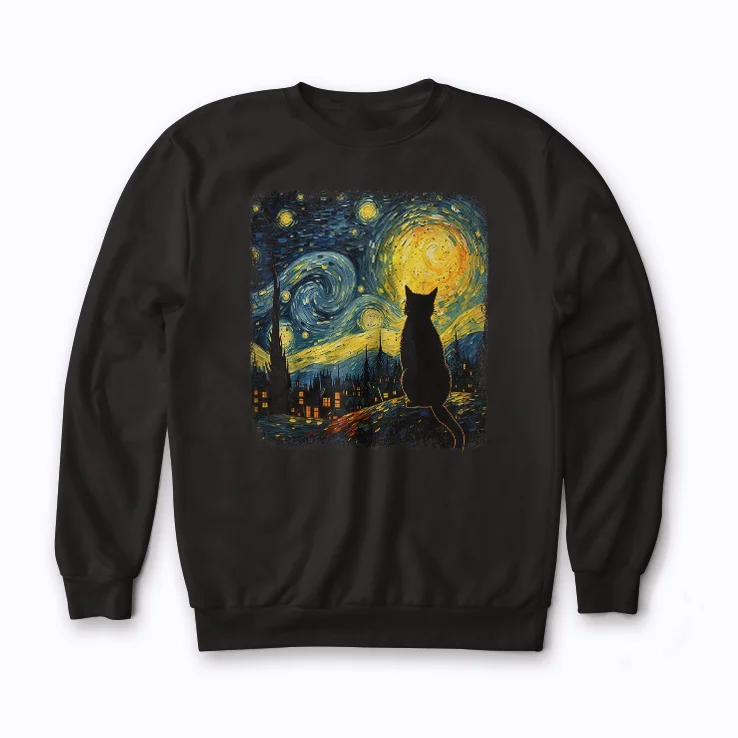 Cat Mom Van Gogh Starry Night Art Cat Lover Gift Sweatshirt