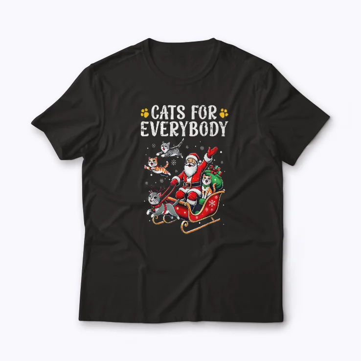 Cats For Everybody Christmas T-shirt showing festive cat design