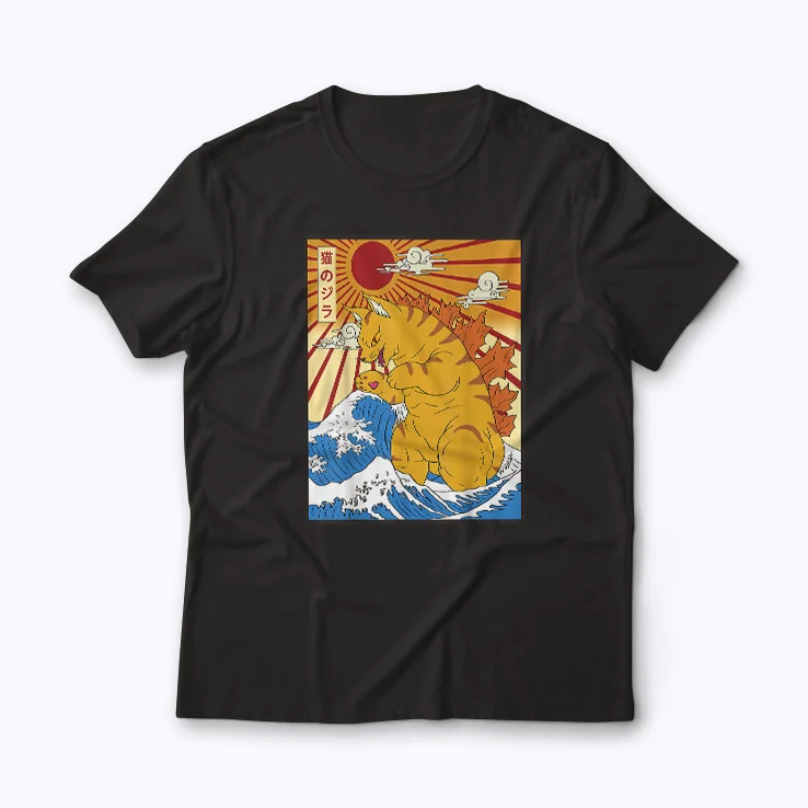 Catzilla Cat Japanese Art Funny Cat Gifts T-shirt featuring a cat in a Japanese monster style.