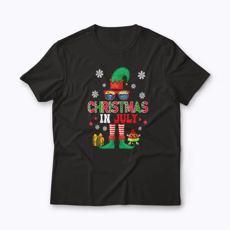 Christmas In July Costume Elf Sunglasses T-shirt featuring festive elf sunglasses design