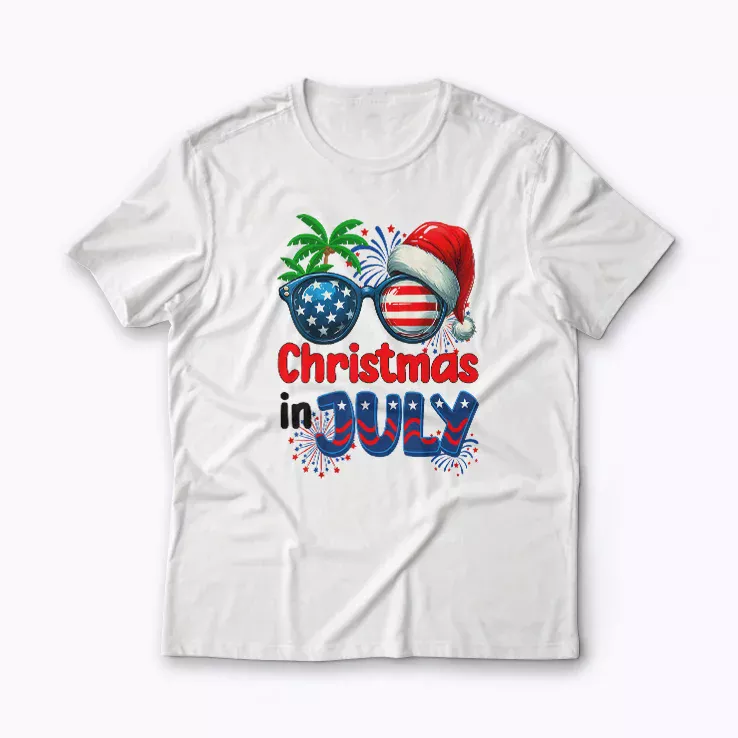 Christmas In July Summer Beach Hawaii T-shirt showing festive beach design