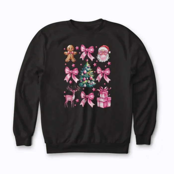 Cute Coquette Bow Pink Christmas sweatshirt with cozy festive bow design