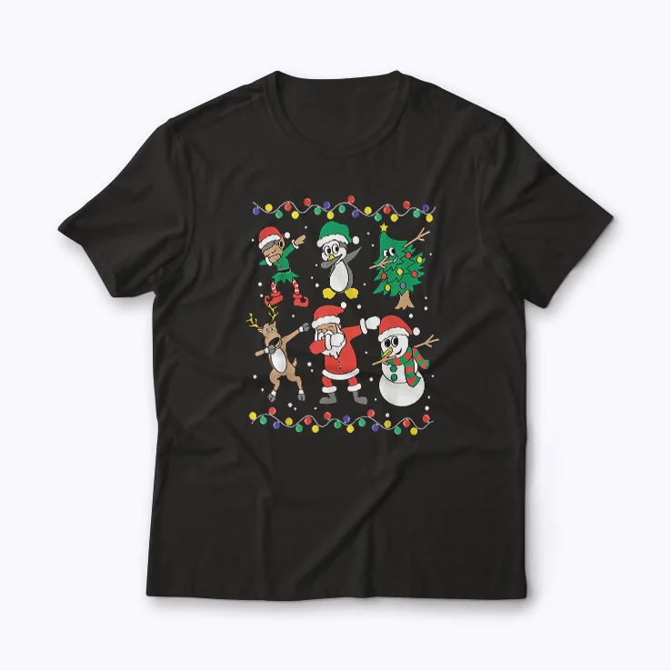 Dabbing Santa Elf Friends Christmas shirt featuring festive characters