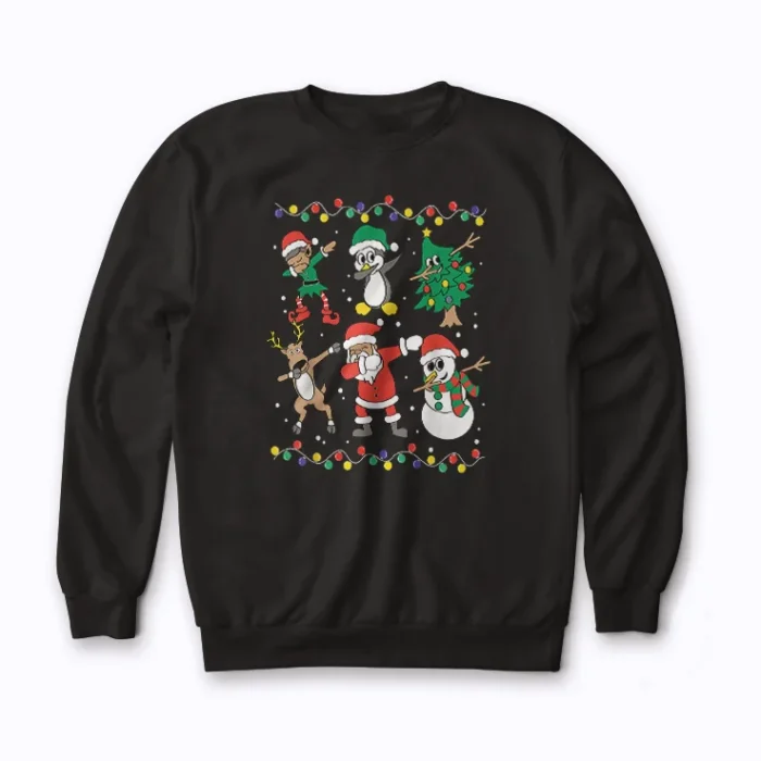 Dabbing Santa Elf Friends Christmas sweatshirt in holiday design