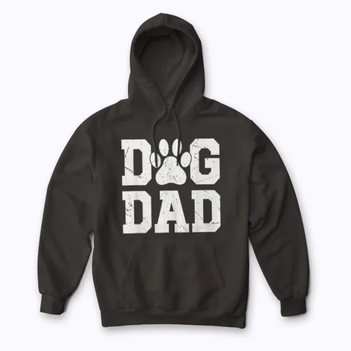 Dog Dad Distressed Paw Design Hoodie with plush cotton‑poly blend and paw graphic