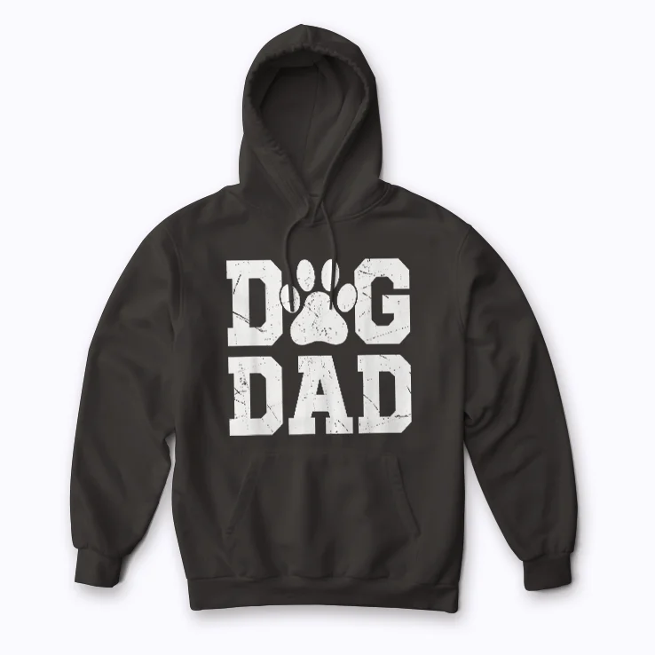 Dog Dad Distressed Paw Design Hoodie with plush cotton‑poly blend and paw graphic