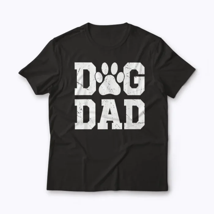 Dog Dad Distressed Paw Design T-shirt featuring a vintage distressed paw graphic