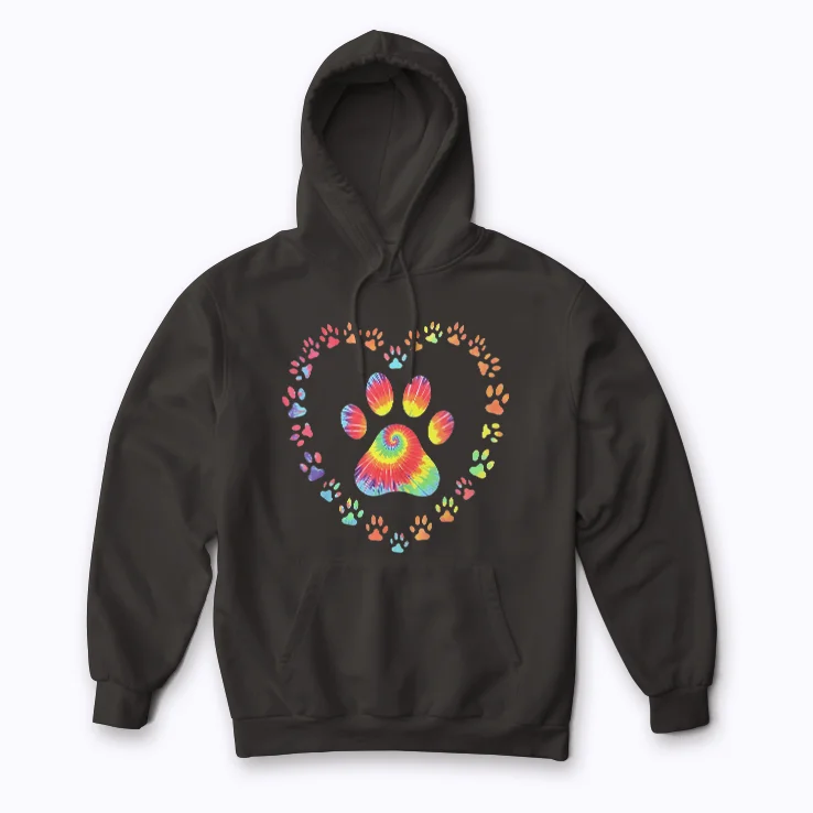 Dog Mom Puppy Love Paw Print Heart Tie Dye Gift Hoodie