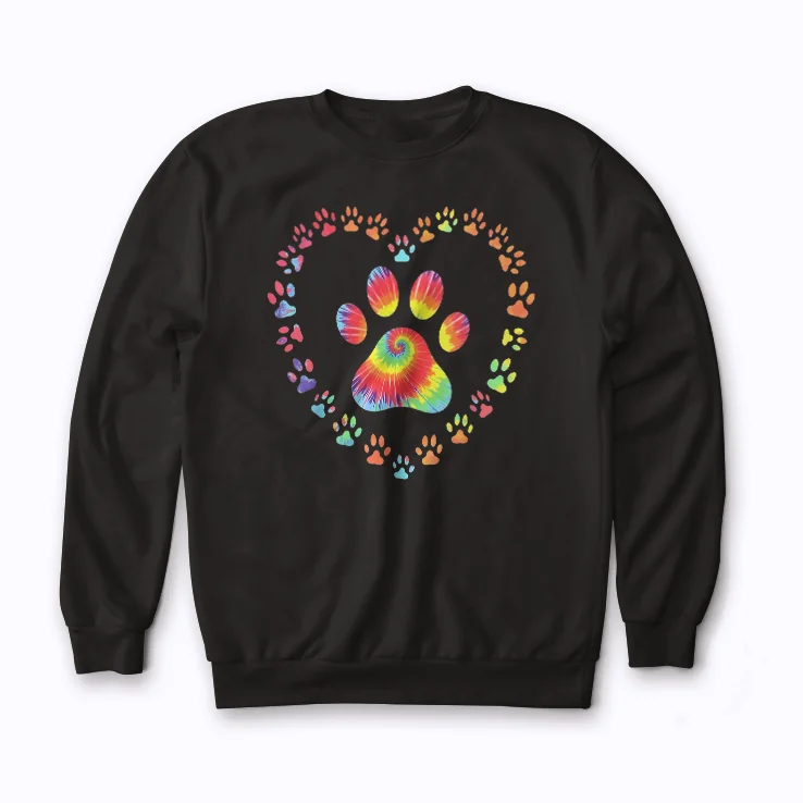 Dog Mom Puppy Love Paw Print Heart Tie Dye Gift Sweatshirt