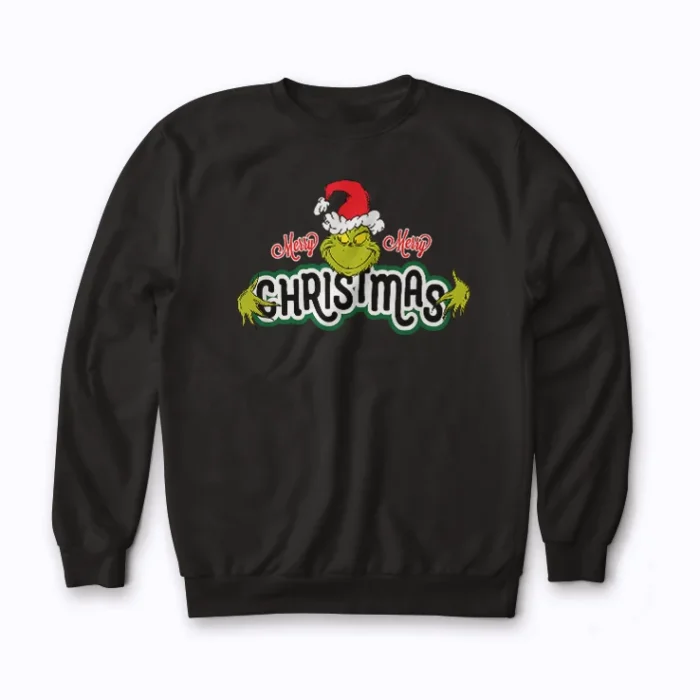 Dr Seuss Grinch Hugs Christmas Sweatshirt with festive Grinch illustration