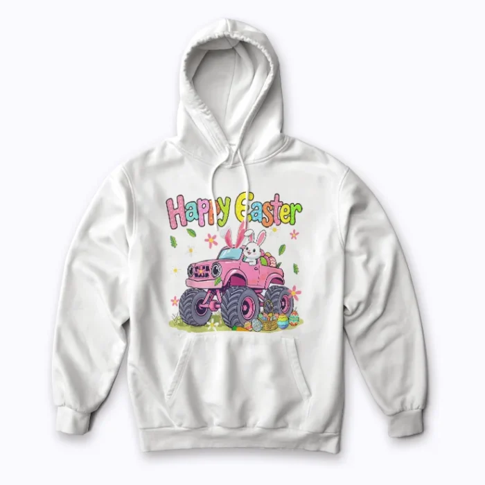 Easter Day Bunny Monster Truck Eggs hoodie for festive warmth
