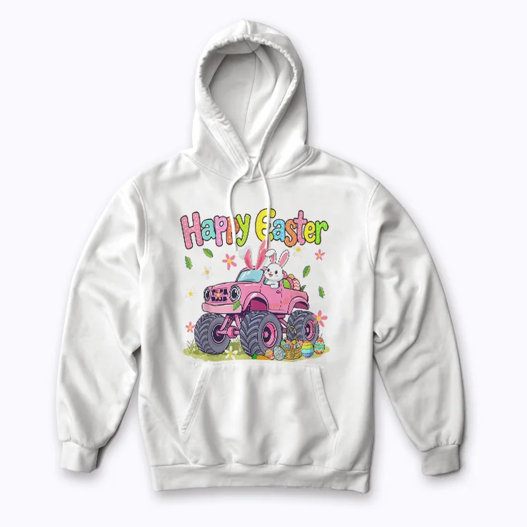 Easter Day Bunny Monster Truck Eggs hoodie for festive warmth