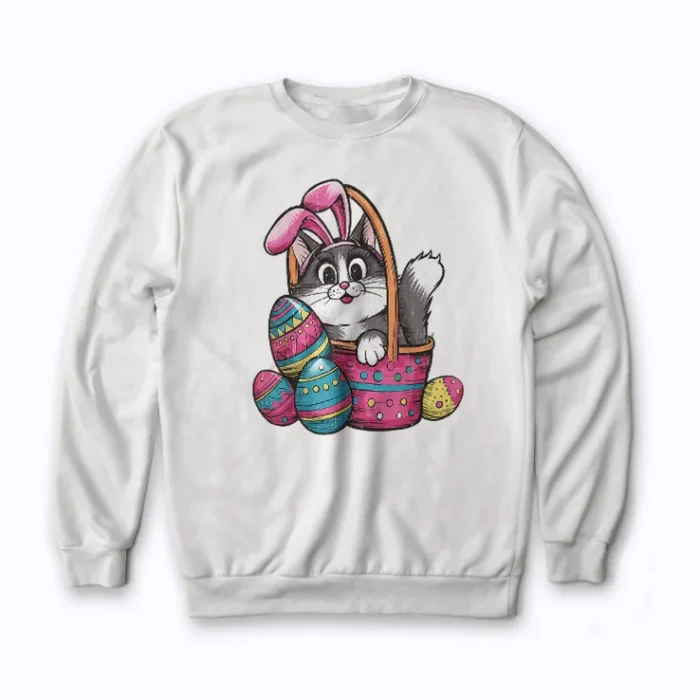 Easter Day Cat Bunny Ears Eggs sweatshirt for cozy Easter comfort