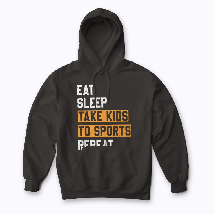 Eat Take Kids Sports Repeat Mom Dad Hoodie for comfortable family wear