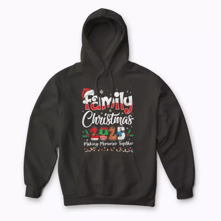 Family Christmas 2025 hoodie featuring cozy fabric for winter festivities