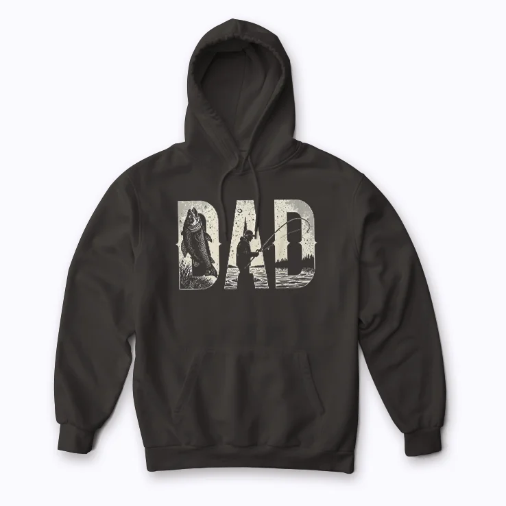 Fishing Dad Birthday Classic Bold Font Hoodie featuring bold lettering on a soft fleece interior
