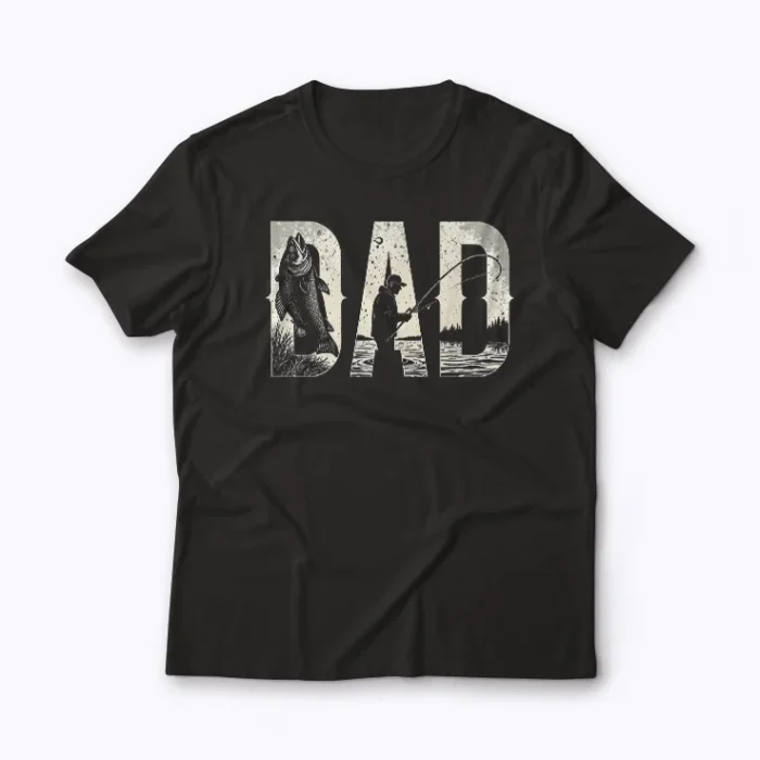 Fishing Dad Birthday Classic Bold Font T-shirt design showing bold lettering on a comfortable cotton tee