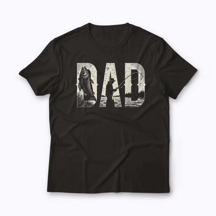 Fishing Dad Birthday Classic Bold Font T-shirt design showing bold lettering on a comfortable cotton tee