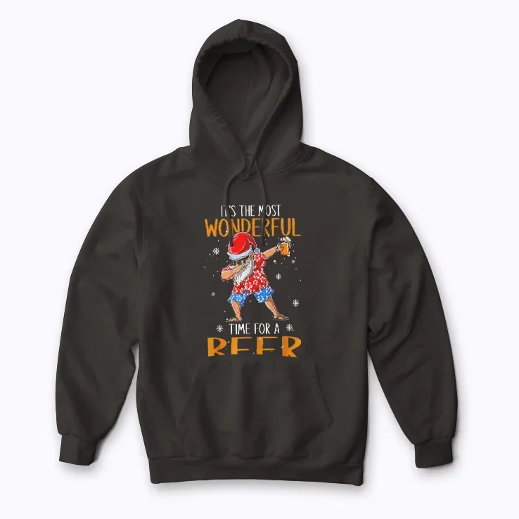 Funny Santa With Sunglasses And Beer Christmas in July Hoodie featuring Santa with sunglasses and beer
