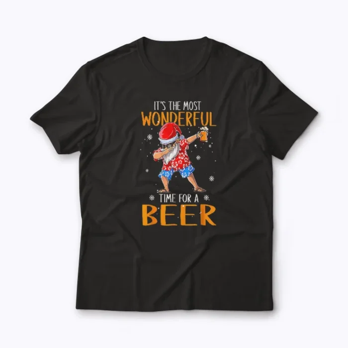 Funny Santa With Sunglasses And Beer Christmas in July T-shirt with Santa wearing sunglasses and holding a beer