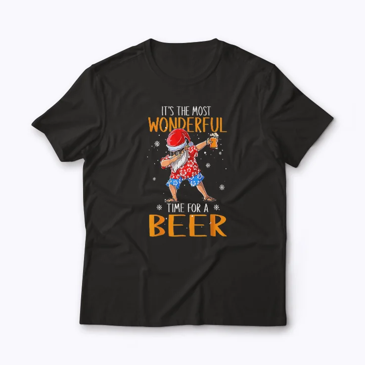 Funny Santa With Sunglasses And Beer Christmas in July T-shirt with Santa wearing sunglasses and holding a beer