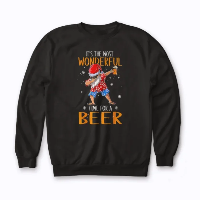 Funny Santa With Sunglasses And Beer Christmas in July Sweatshirt with Santa in sunglasses holding beer