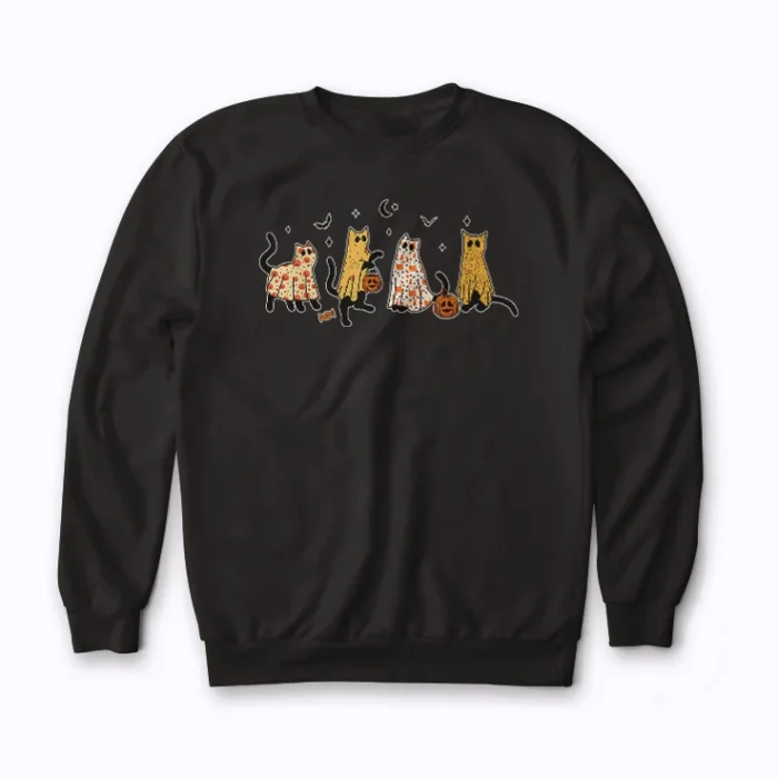 Ghost Cat Pocket Funny Halloween Costume sweatshirt for cozy Halloween style