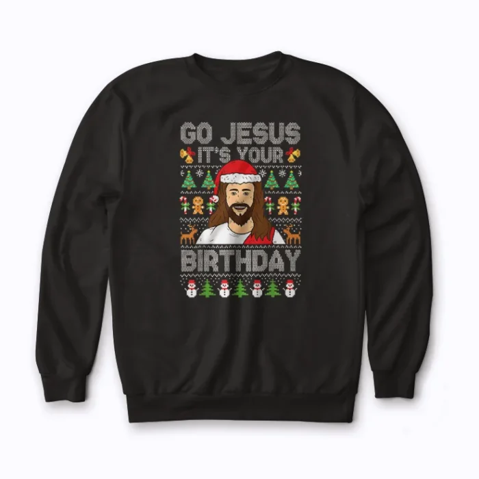 Go Jesus Its Your Birthday Ugly Christmas sweatshirt with festive graphics