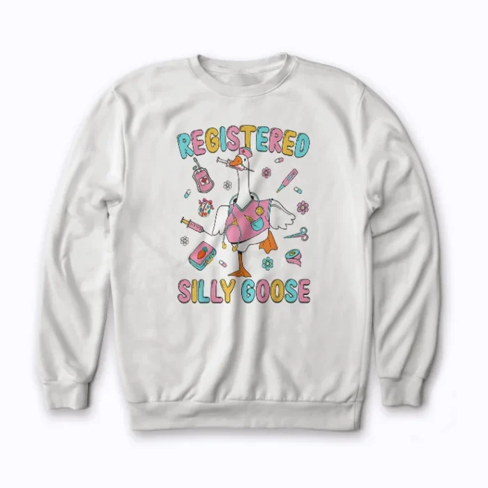 Groovy Registered Silly Goose Nurse sweatshirt blends durability with playful style