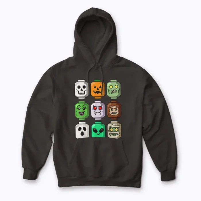 Halloween Building Brick Head Pumpkin Ghost Zombie hoodie – cozy Halloween comfort