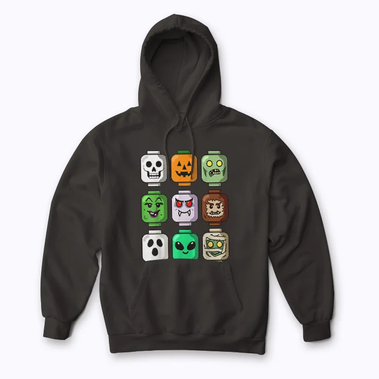 Halloween Building Brick Head Pumpkin Ghost Zombie hoodie – cozy Halloween comfort
