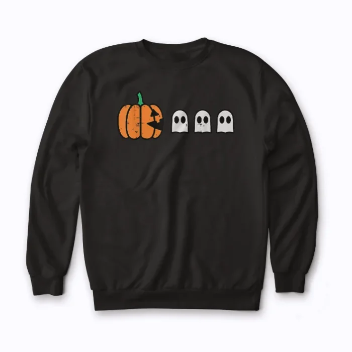 Halloween Gamer Pumpkin Eating Ghost sweatshirt for comfy gaming nights