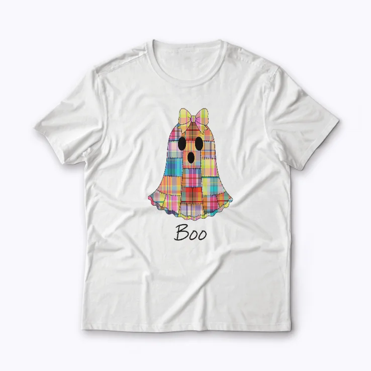Playful Halloween Madras Plaid Ghost shirt for festive style